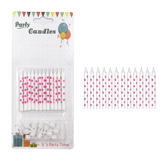 Mum İnce Puantiyeli Pembe 6 Cm 12 Parça