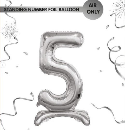 Ayaklı Gümüş Renkli 5 Rakam Folyo Balon