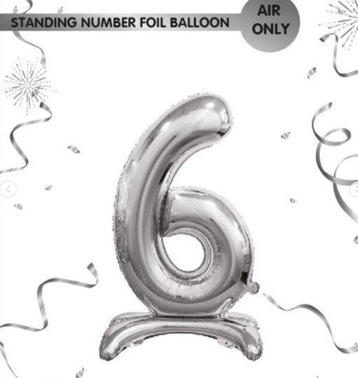 Ayaklı Gümüş Renkli 6 Rakam Folyo Balon