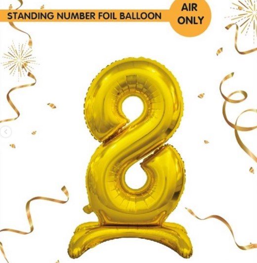 Ayaklı Gold Renkli 8 Rakam Folyo Balon