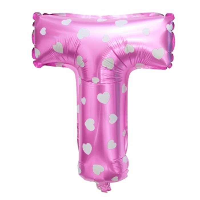 T Harf Pembe Kalpli Folyo Balon 16 inç