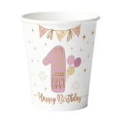 Karton Bardak Gold Varaklı 1 Yaş Pembe 6 Parça