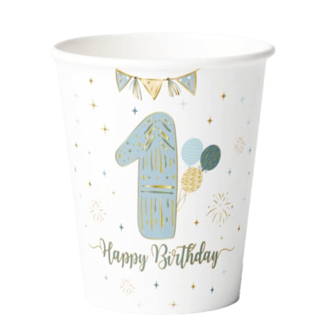 Karton Bardak Gold Varaklı 1 Yaş Mavi 6 Parça