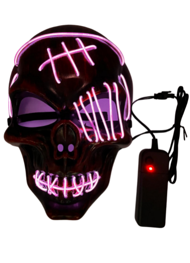 Neon Maske Kuru Kafa Desenli Neon Fuşya Işıklı