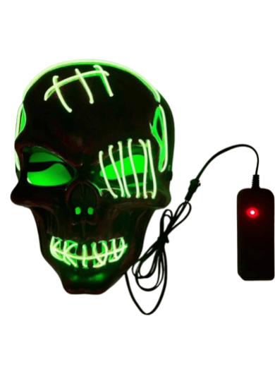 Neon Maske Kuru Kafa Desenli Neon Sarı Işıklı