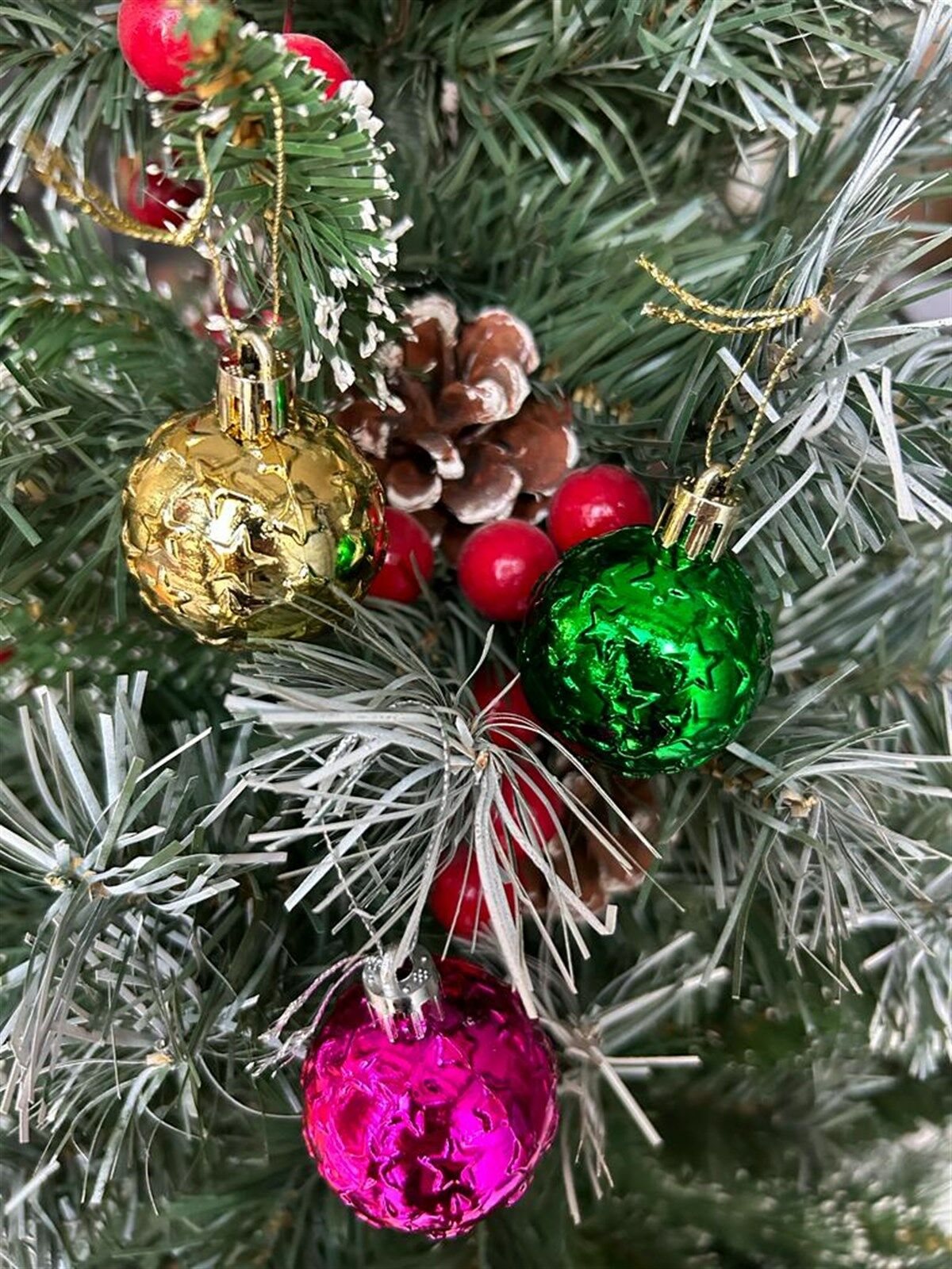 Yılbaşı Top Süs 4 Cm Renkli Yıldız Baskılı 6'lı 4785