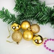 Yılbaşı Top Süs 4 Cm Gold Simli Mat Parlak  6'Lı 2260-1