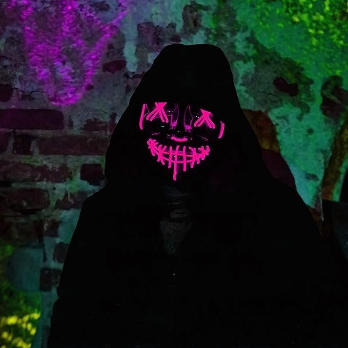 Maske Vendetta Neon Fuşya Işıklı
