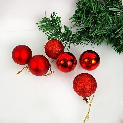 Yılbaşı Top Süs 4 Cm Kırmızı Simli Mat Parlak  6'Lı 2260