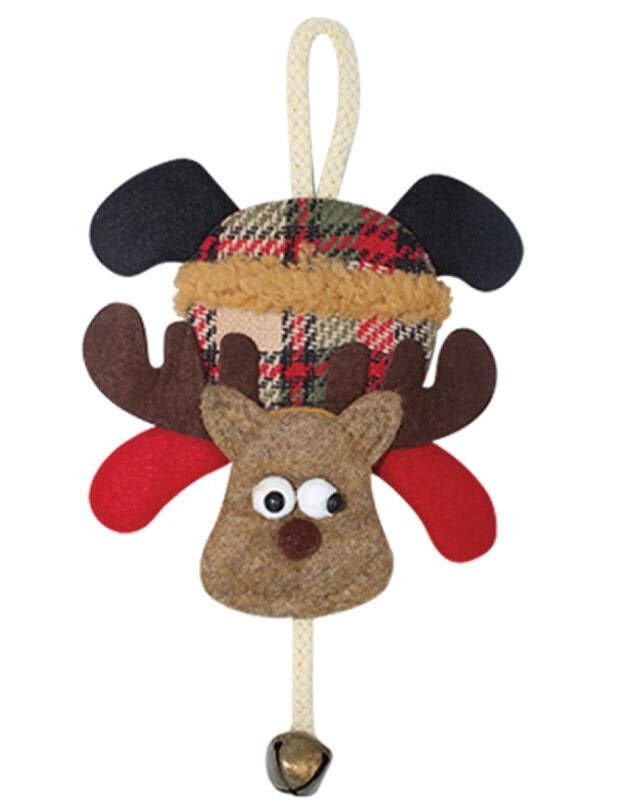 Yılbaşı Kapı Süsü Ekoseli Çanlı Geyik 20 Cm