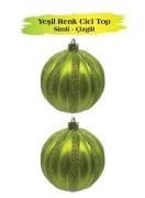 Yılbaşı Temalı Top Süs 10 cm Yeşil Çizgili Simli 2 Parça