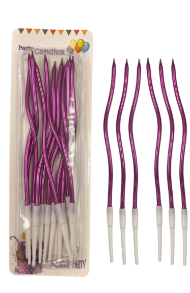 İnce mum 16 Cm Dalgalı Mor Mum 12'li