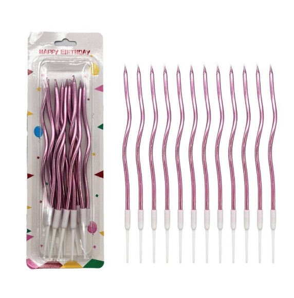 İnce mum 16 Cm Dalgalı Pembe Mum 12'li