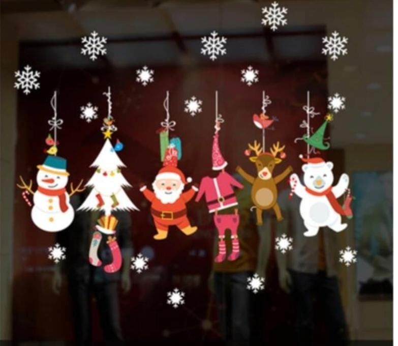 Yılbaşı Sticker Renkli Noel Baba Kostüm Elektrostatik Çıkartma