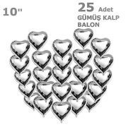 10 Inch Gümüş Kalp 25'li Folyo Balon