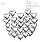 5 Inch Kalp Gümüş 25'li Folyo Balon