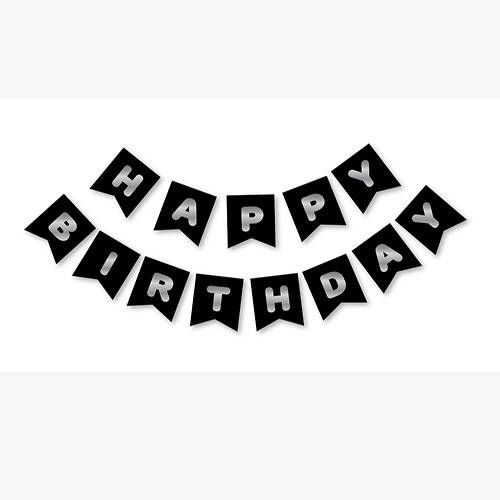Siyah Gümüş Happy Yaldızlı Banner