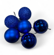Yılbaşı Top Süs 4 Cm Simli Mat Parlak 6'lı  Saks Mavisi 7059