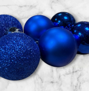 Yılbaşı Top Süs 4 Cm Simli Mat Parlak 6'lı  Saks Mavisi 7059
