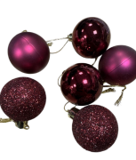 Yılbaşı Top Süs 4 Cm Simli Mat Parlak 6'lı  Bordo 7060