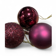 Yılbaşı Top Süs 4 Cm Simli Mat Parlak 6'lı  Bordo 7060