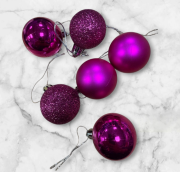 Yılbaşı Top Süs 4 Cm Simli Mat Parlak 6'lı  Fuşya 7061