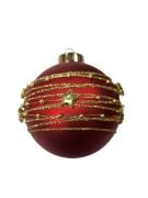 YIlbaşı Top Süs Lüks 8 Cm Kırmızı Yıldızlı 1 Adet JY-12