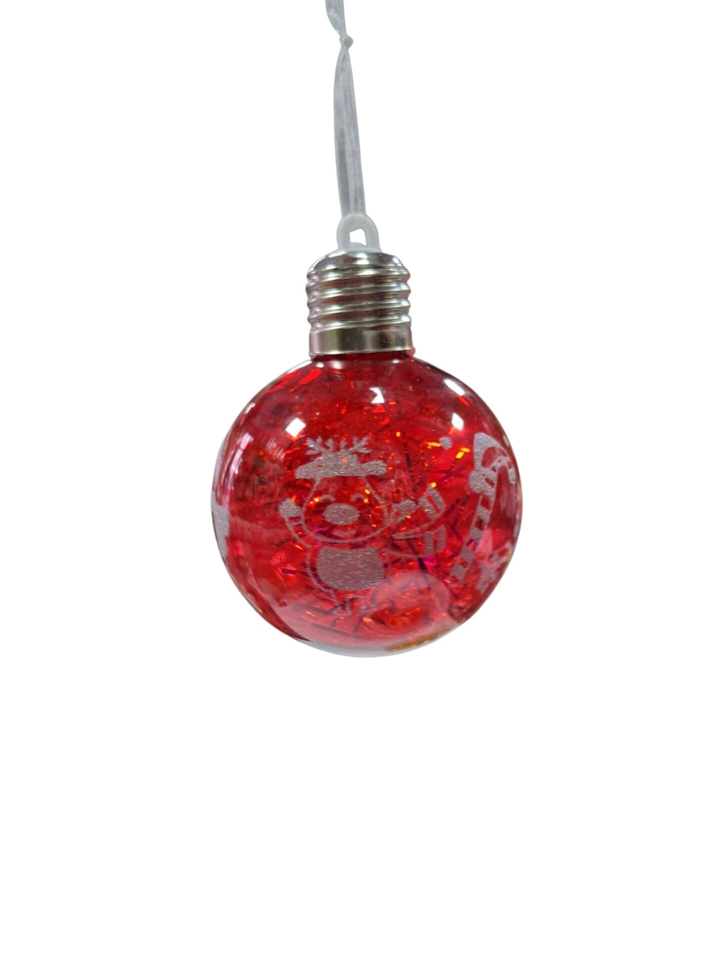 YIlbaşı Top Süs Lüks 8 Cm Kırmızı Desenli Işıklı 1 Adet