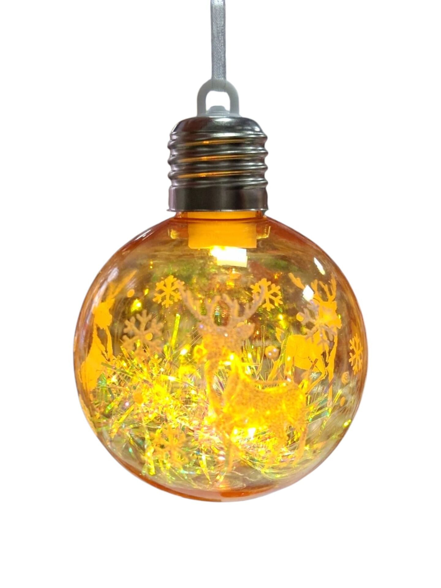 YIlbaşı Top Süs Lüks 8 Cm Turuncu Desenli Işıklı 1 Adet