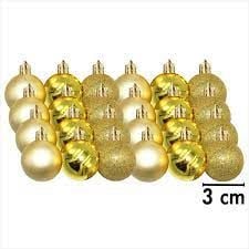 Yılbaşı Top Süs Asetat Kutulu 3 Cm Simli Mat Parlak Gold 24'lü 7154