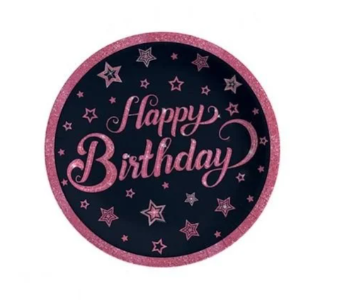 Pink Stars Happy Birthday Tabak 8 Adet 23 cm