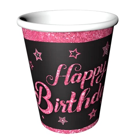 Pink Stars Happy Birthday Bardak 8 Adet