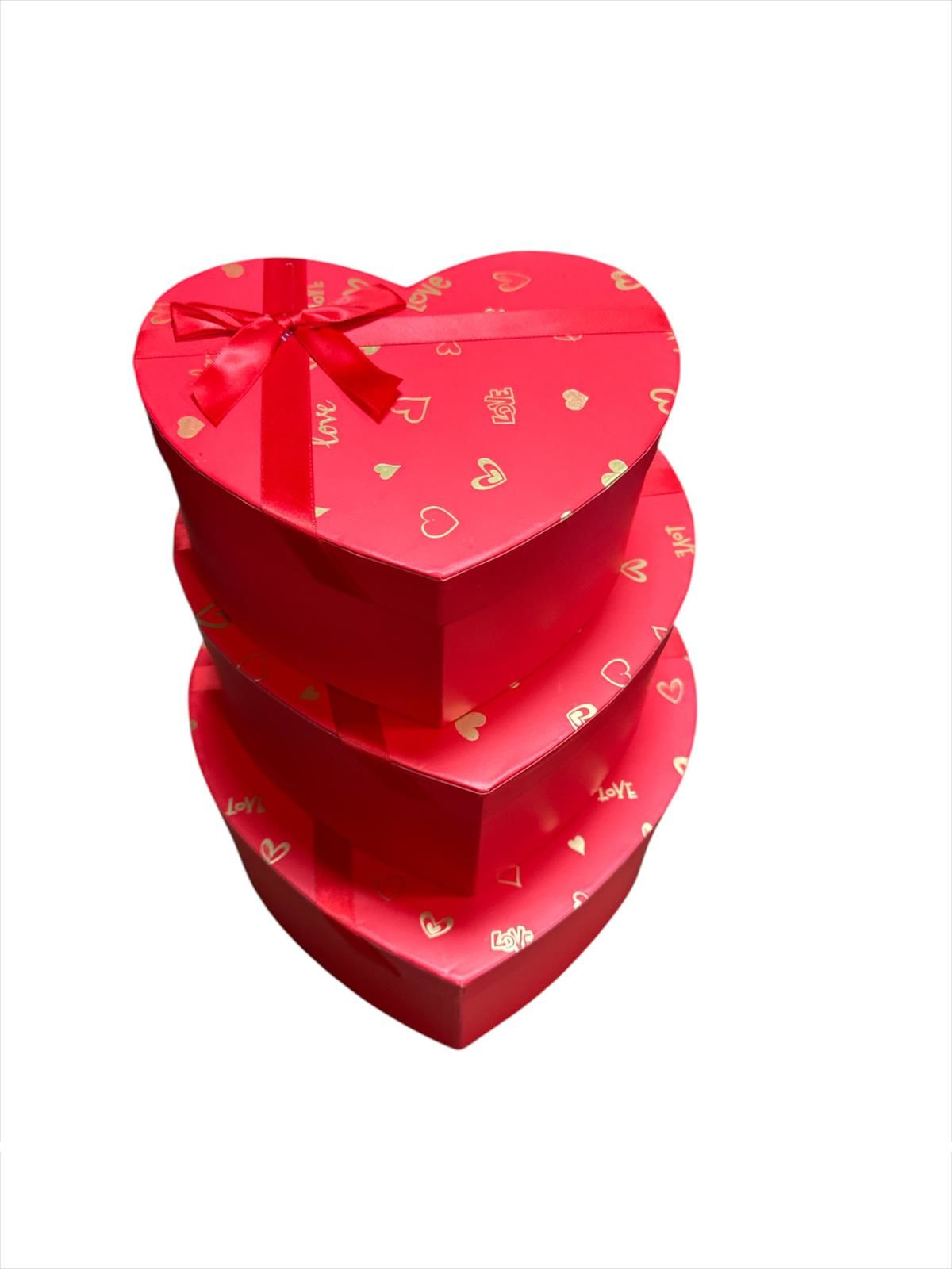 Sevgililer Günü Kalp Kutu 3'lü Kırmızı Kalp ve Love Baskılı 12535
