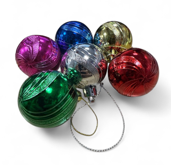 Yılbaşı Top Süs 4 Cm Renkli Dalgalı 6'lı 4761