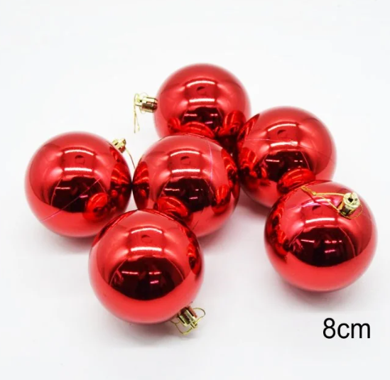 Yılbaşı Top Süs 8 Cm 6'lı Parlak Kırmızı 7145