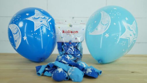 Kalisan 12'' Moon Ande Star Temalı Baskılı Balon Mavi 25'li