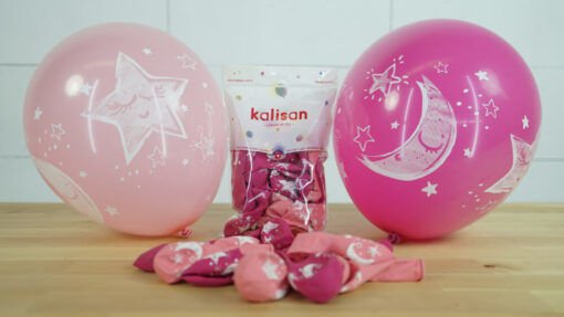 Kalisan 12'' Moon Ande Star Temalı Baskılı Balon Pembe 25'li