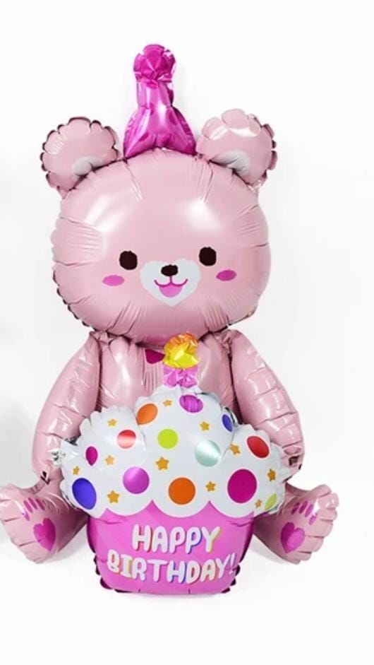 Pembe Oturan Ayı Folyo Balon