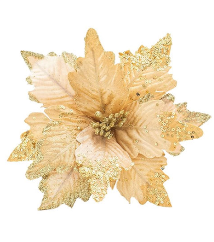 Noel Dekarasyon Yılbaşı Çiçeği Gold Simli 35 Cm