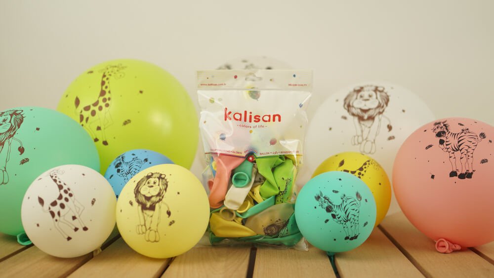 Kalisan 12'' Safari Hayvanlar Baskılı Balon 25'li