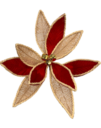 Noel Dekarasyon Yılbaşı Çiçeği Jüt Kırmızı Jüt Zilli Model 35 Cm