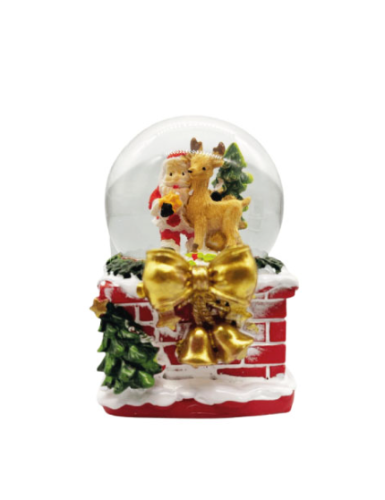 Yılbaşı Kar Küresi Baca Kırmızı Ayakta Noel Baba Model 7 Cm