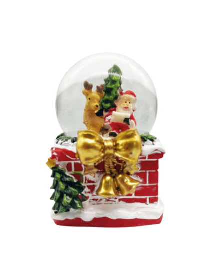 Yılbaşı Kar Küresi Baca Kırmızı Oturan Noel Baba Model 7 Cm