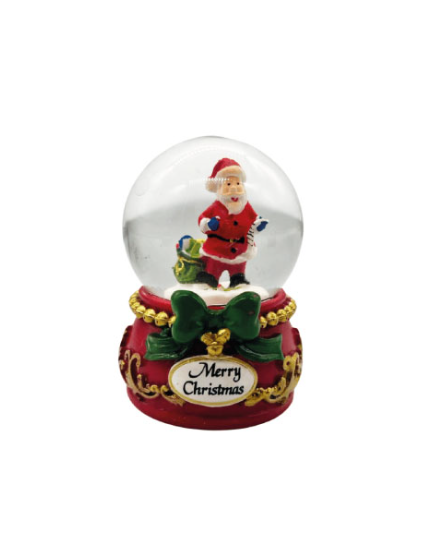 Yılbaşı Kar Küresi Fiyonklu İşlemeli Noel Baba Çuvallı Model 7 Cm