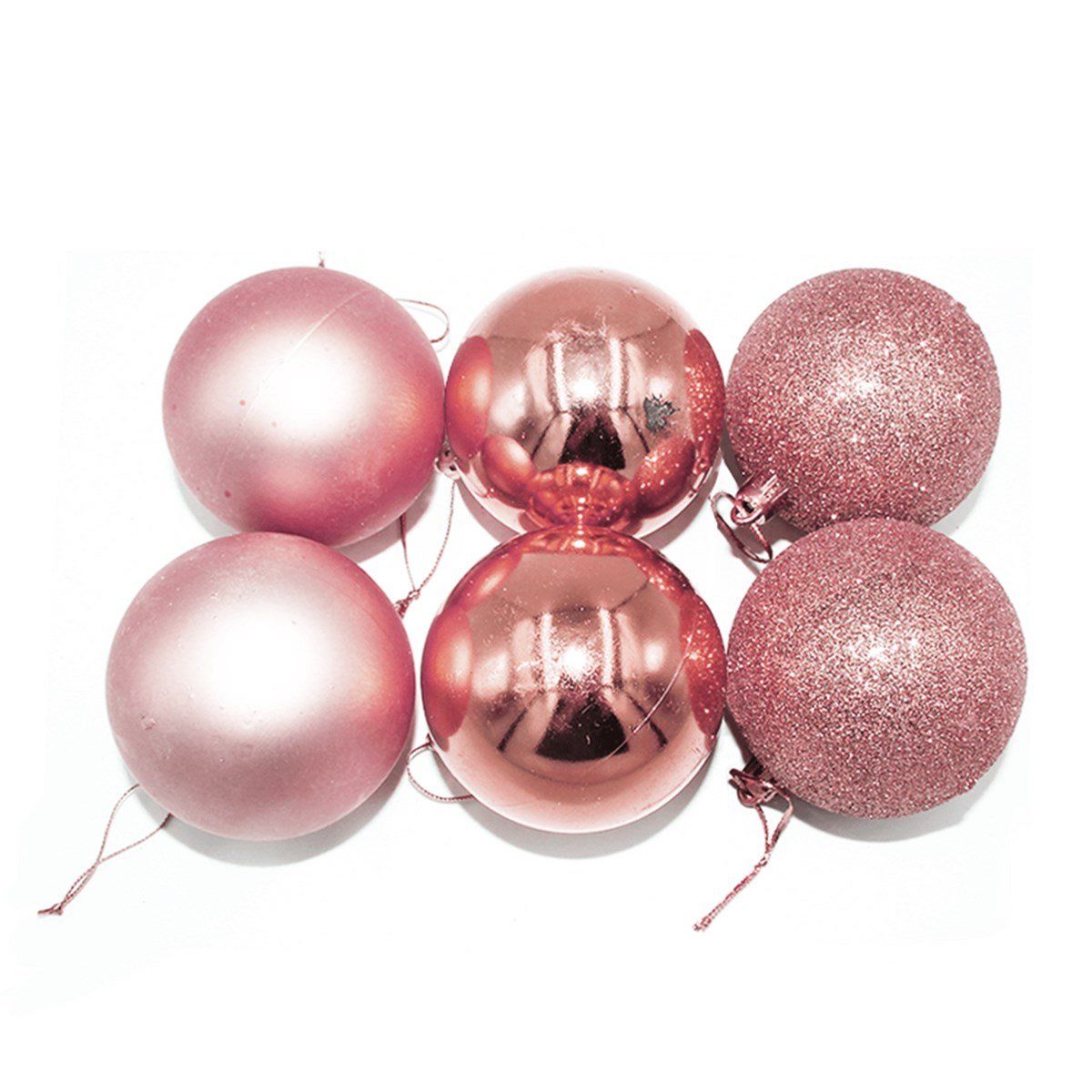 Yılbaşı Top Süs 4 Cm Rose Gold Simli Mat Parlak 6'Lı 2260-3