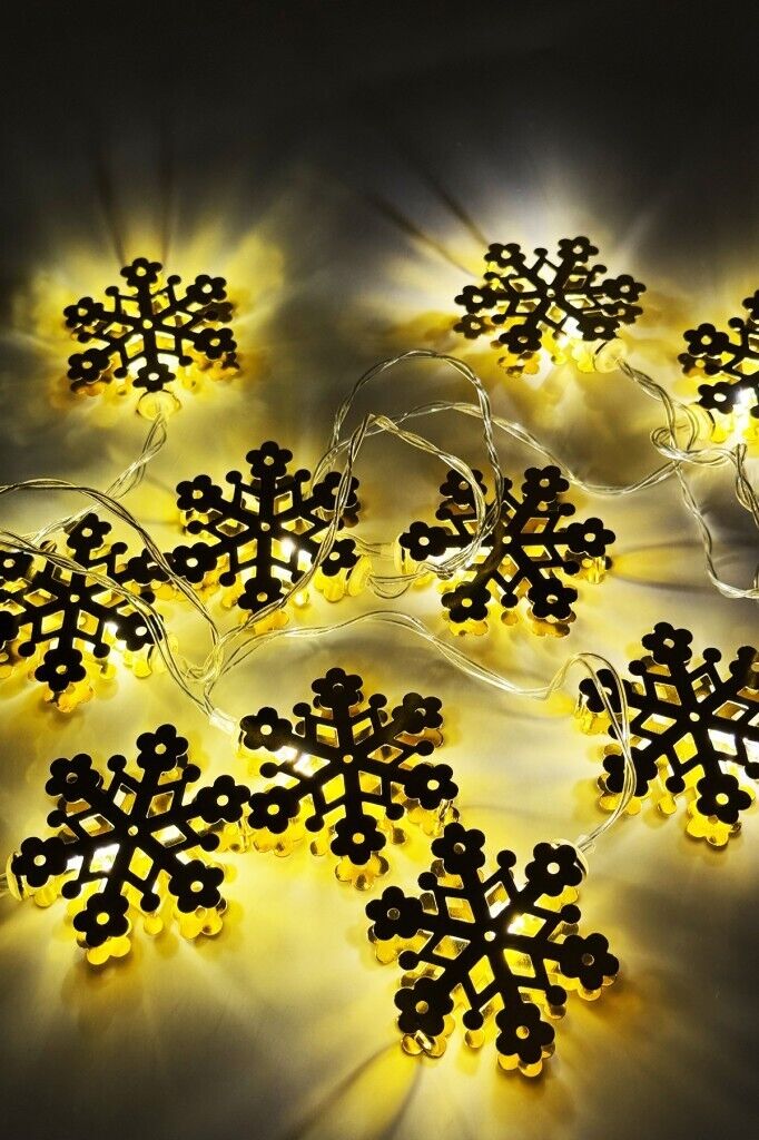 Yılbaşı Led Işık Gold Kar Tanesi Pilli