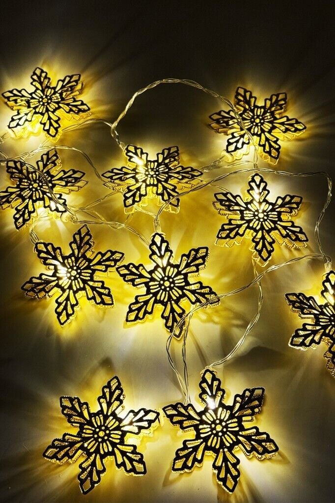 Yılbaşı Led Işık Gold Büyük Kar Tanesi Pilli