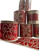 Yılbaşı Kadife Kırmızı Kurdele Desenli 6,3*3 mt