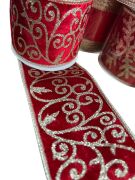 Yılbaşı Kadife Kırmızı Kurdele Desenli 6,3*3 mt