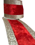 Yılbaşı Kadife Kırmızı Kurdele Gold Şeritli 6,3*3 mt
